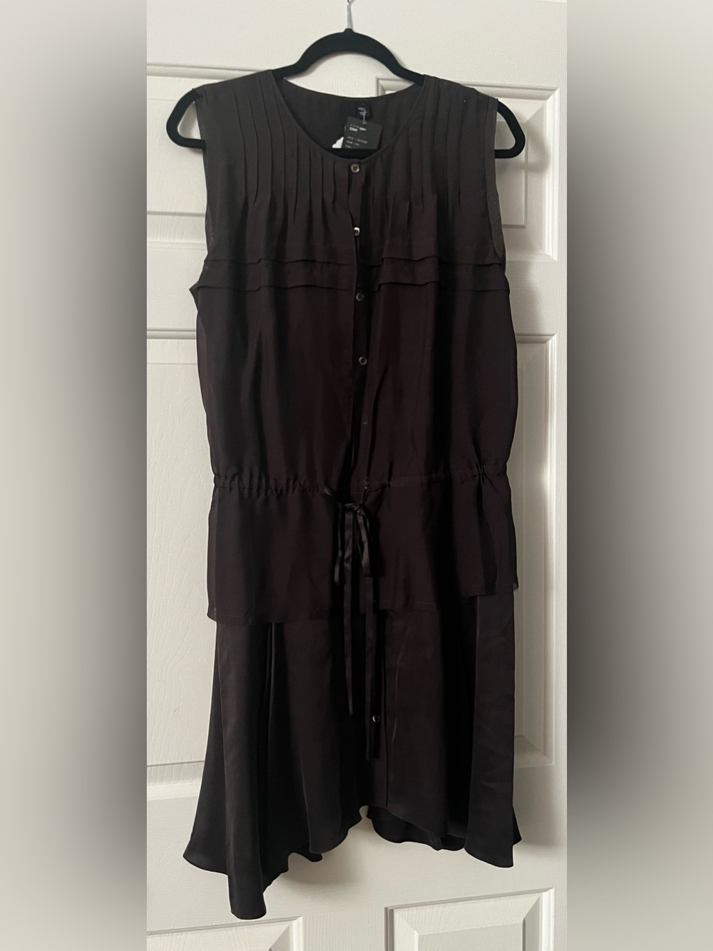 EDUN Brown Sleeveless Tiered Button-Front Dress